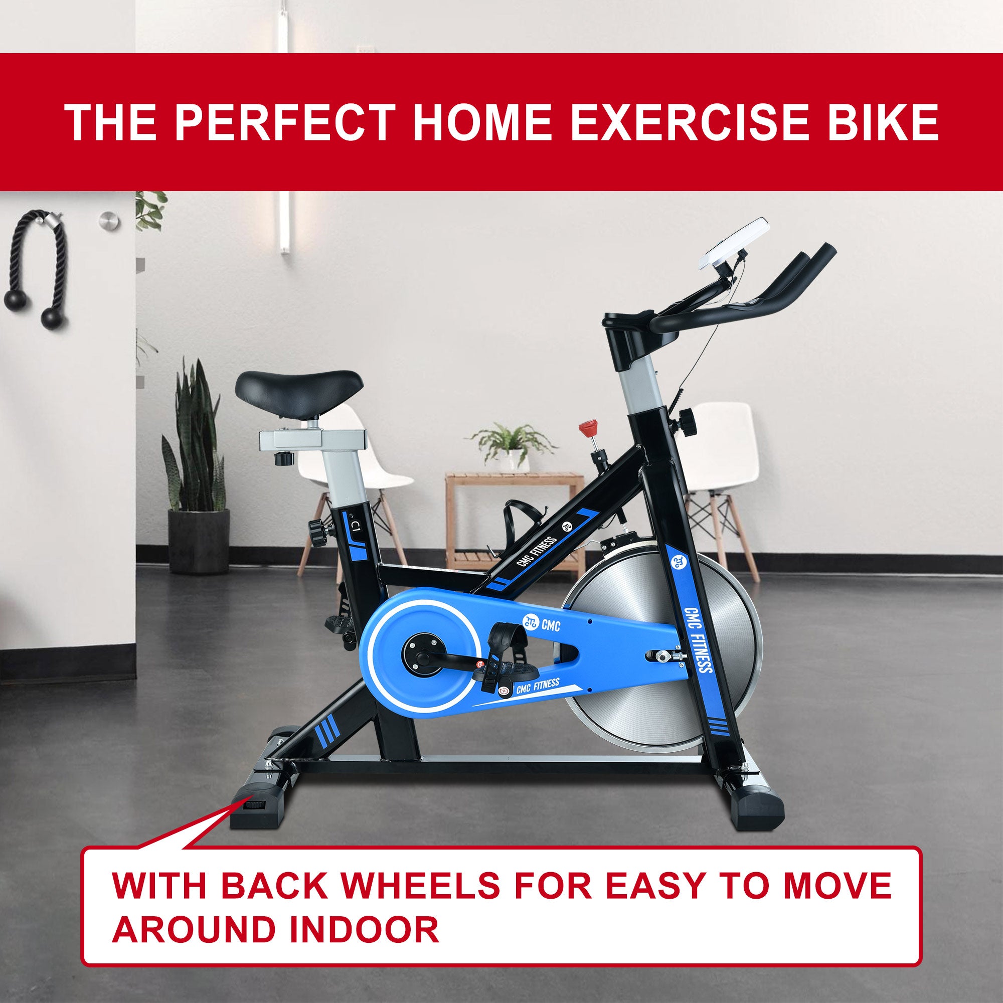 CMC Exercise Spin Bike Indoor Stationary Bicycle with Comfortable Seat Cushion for Home Gym